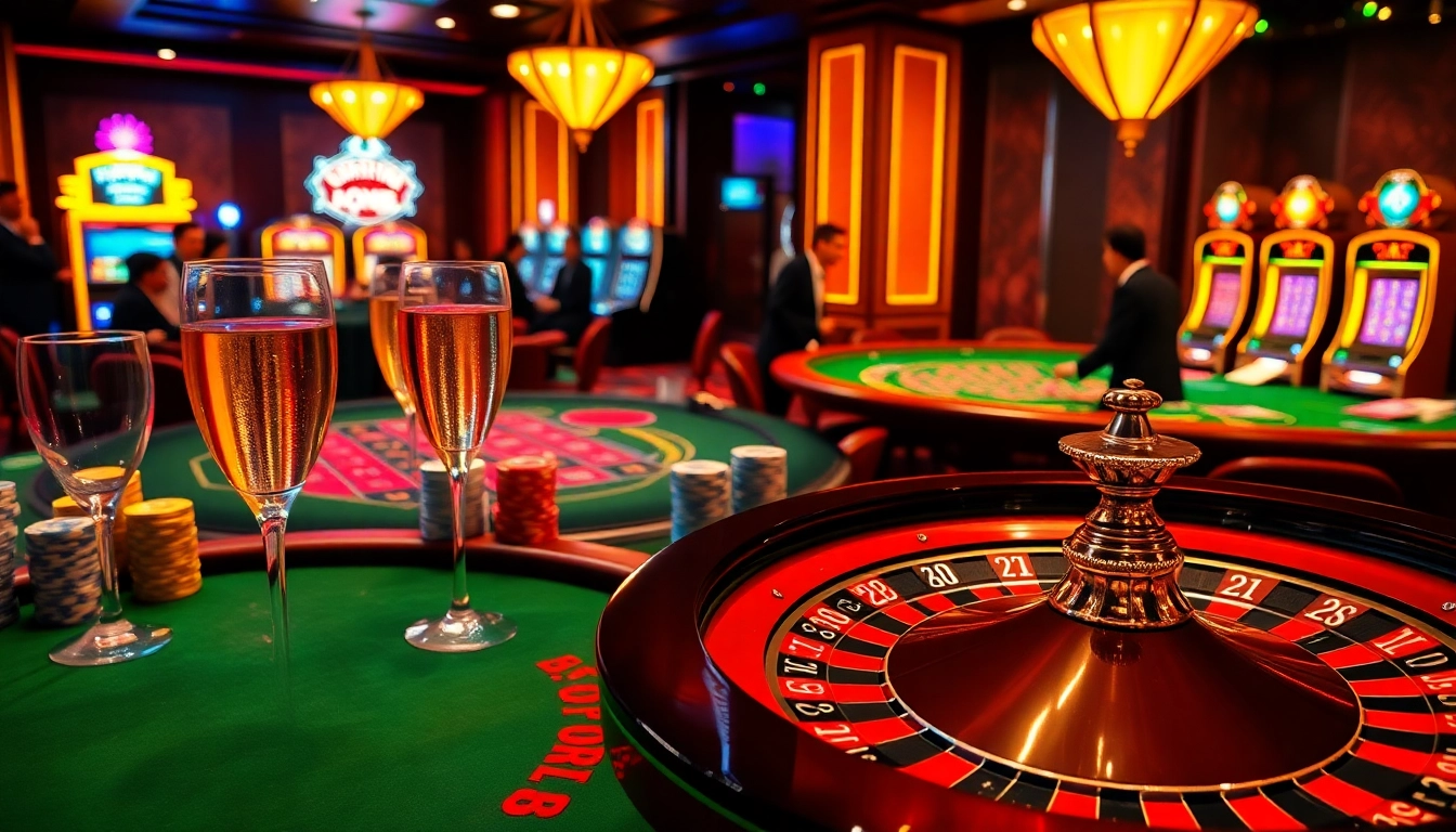 Experience high-stakes gaming action at c54.gb.net with vibrant casino tables, roulette wheels, and poker chips.