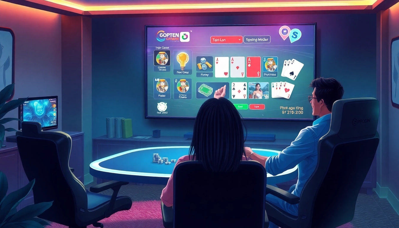 Exciting online card game atmosphere at gamebaidoithuong.com.vc with players enjoying Tiến Lên and Phỏm.