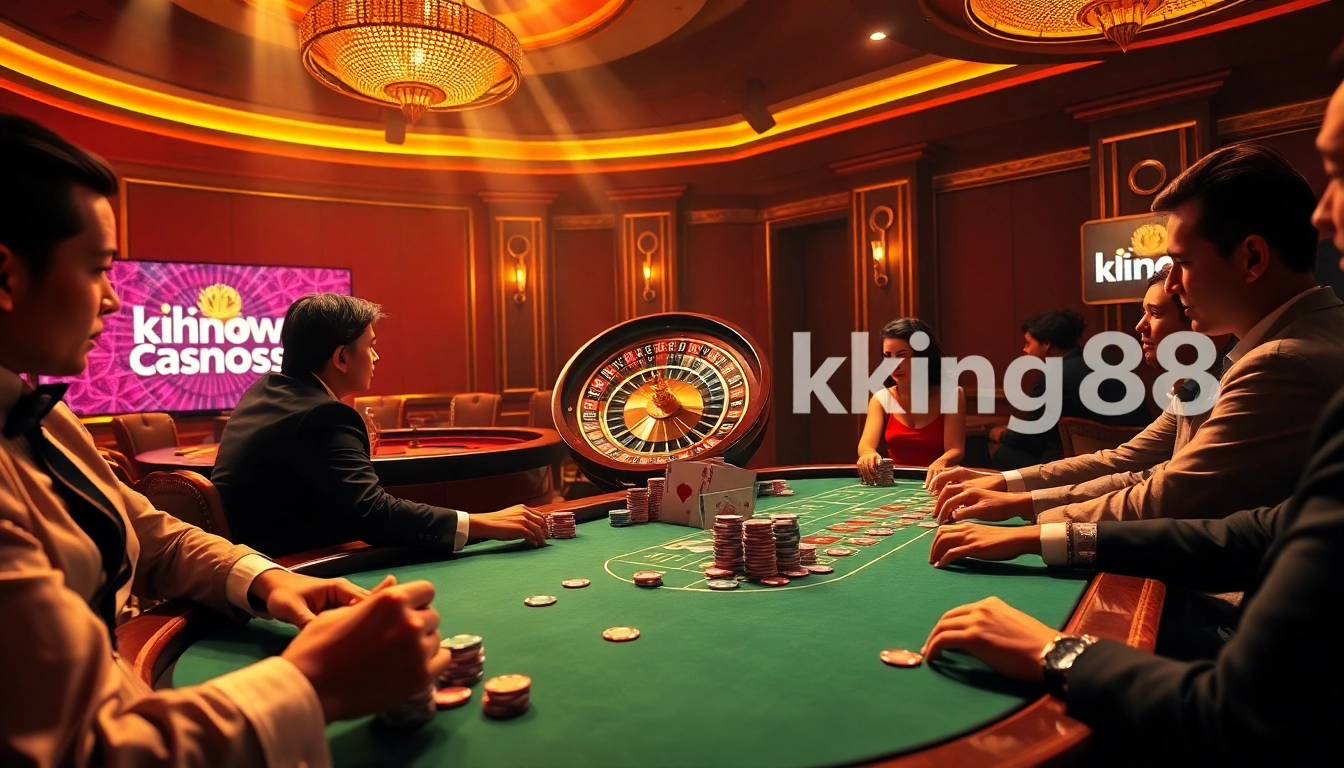 Experience high-stakes poker action at king88 with colorful chips and cards in a luxurious setting.