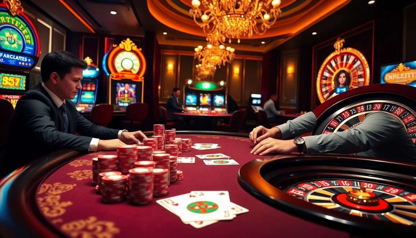 High-stakes poker game at https://luck8.bid/ with vibrant chips, cards, and luxurious casino ambiance.