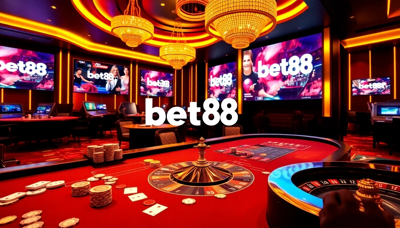 Experience the thrill of bet88 with vibrant casino action and professional gaming setup.