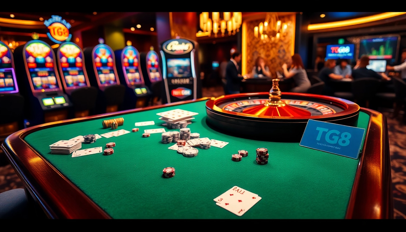 Experience exciting gameplay at TG88’s premium casino table with cards and chips.