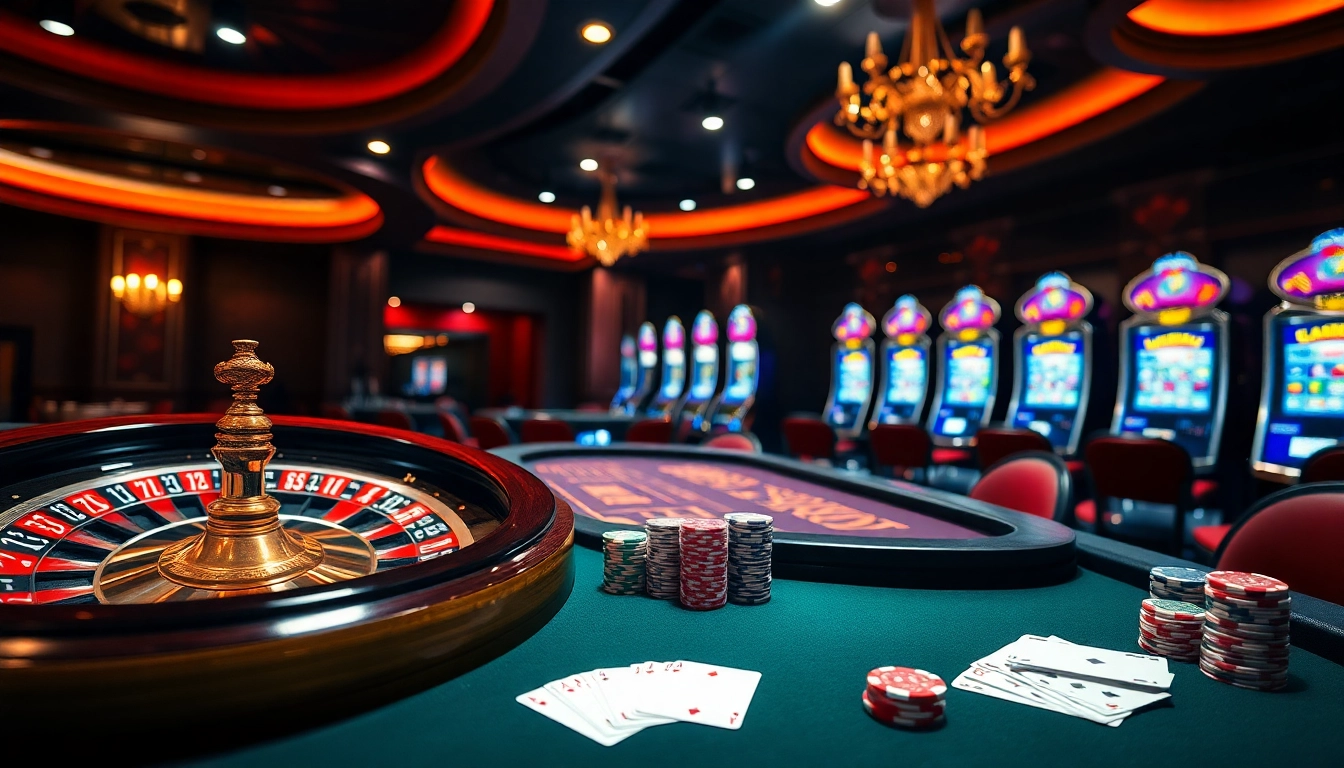 Experience the thrilling ambiance of a Nhà cái uy tín casino with vibrant gaming tables and luxurious decor.