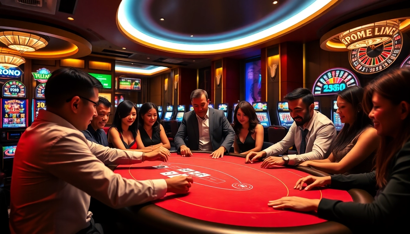 Exciting gameplay at nhà cái F168, showcasing a vibrant casino atmosphere with poker and slots.