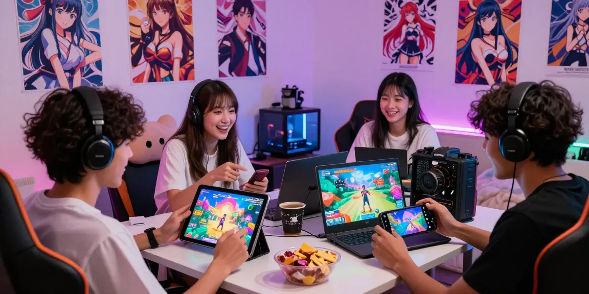 Engaging scene of friends playing free ecchi games together in a cozy gaming space with colorful decor.
